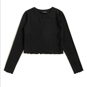 Cropped Long Sleeve Ribbed Shirt